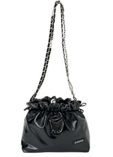 Edge, class and shine meets everyday style with our Kuromi Black Metallic Ribbon Shoulder Bag! This limited edition bag features a stunning black metallic finish that and is adorned with elegant ribbon details and an adorable Kuromi charm. The practical drawstring cinch closure keeps your belongings secure while maintaining easy access. Perfectly sized for daily essentials and featuring a comfortable shoulder strap, this bag combines functionality with kawaii flair.